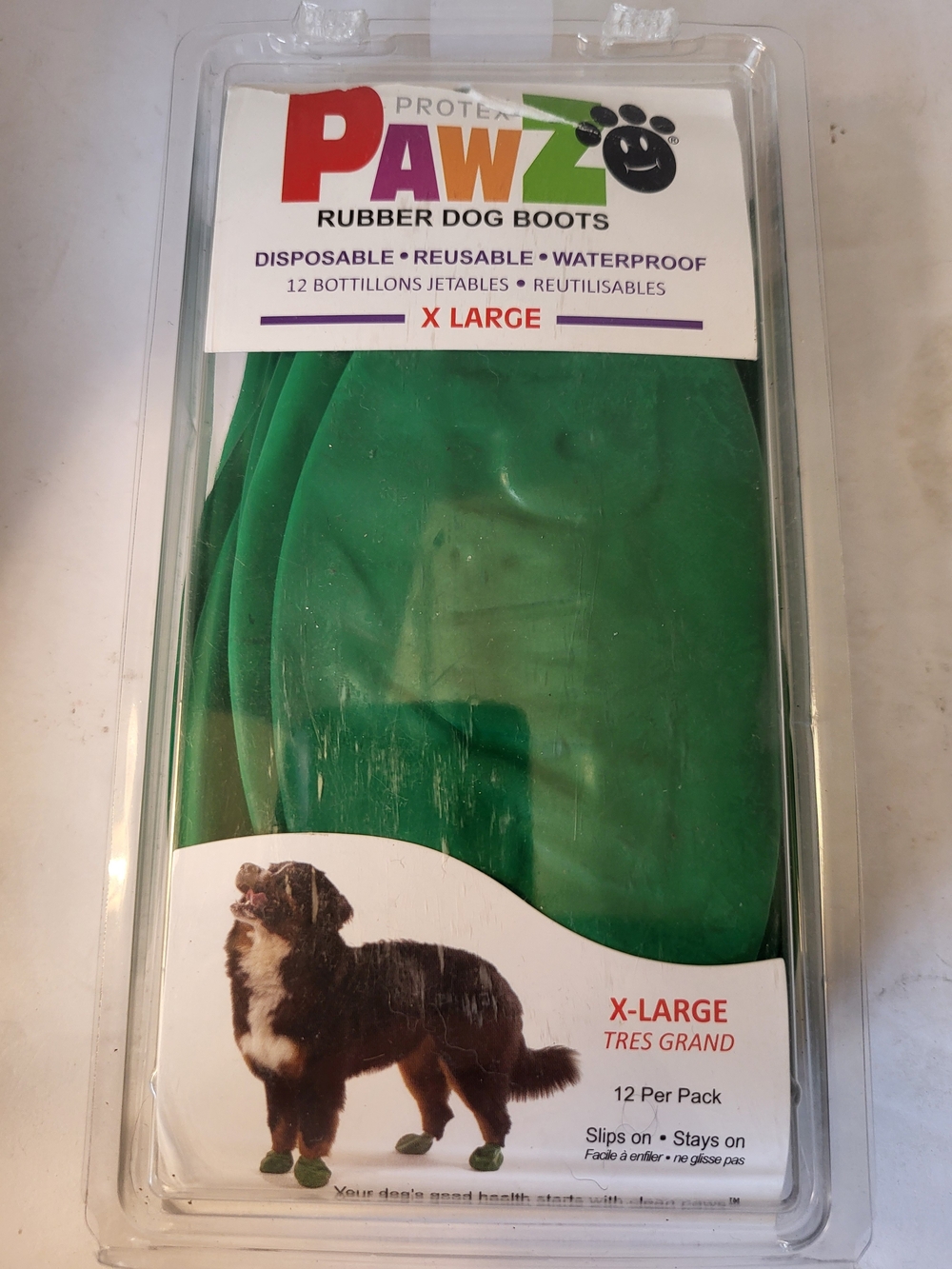 PAWZ Rubber Dog Boots X-Large Green - Waterproof Reusable NIP